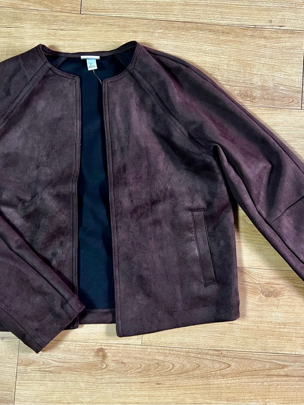 A New Day Faux Suede Jacket XS Chocolate Brown Collarless NWOT